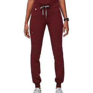 FIGS Women’s Burgundy Zamora Jogger Pants with Gray Drawstring